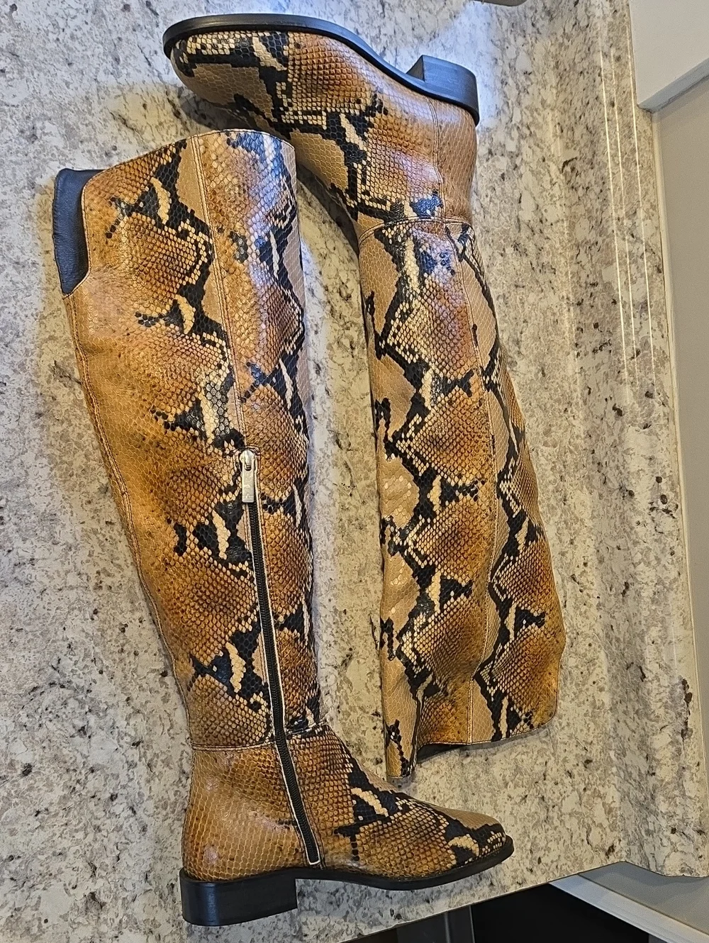 Aquatalia Italian Weatherproof Black & Camel Snake Leather Boots
